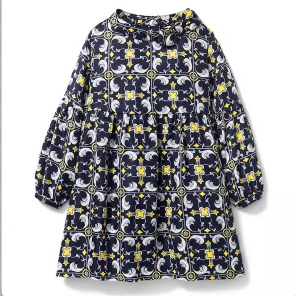 Janie & Jack Girls Toddler Medallion Scarf Print Dress Navy Yellow & White 3